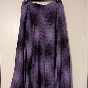 24/7 Denim Skirt. Long A line, flare. Purple Black Grey Plaid. Size 24w